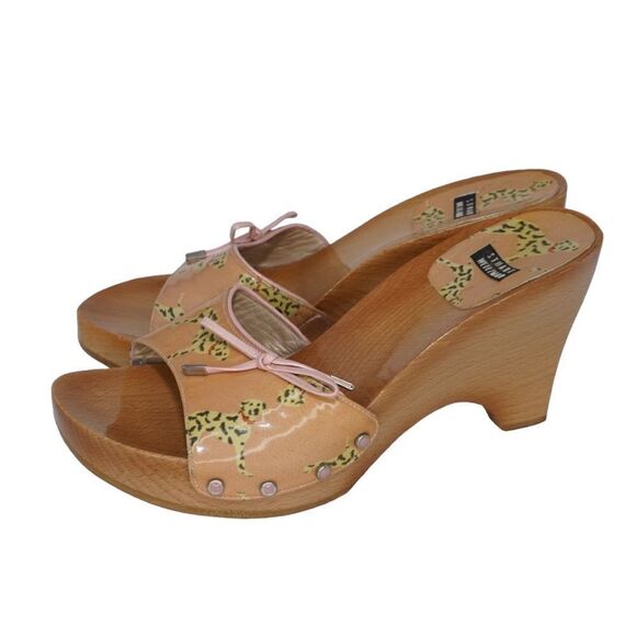 Stuart Weitzman Dalmation Dog Wooden Platform Wedge Sandals, Size 7 - Picture 1 of 7